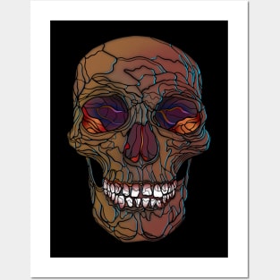 Colorful tan brown skull with dark red interior Posters and Art